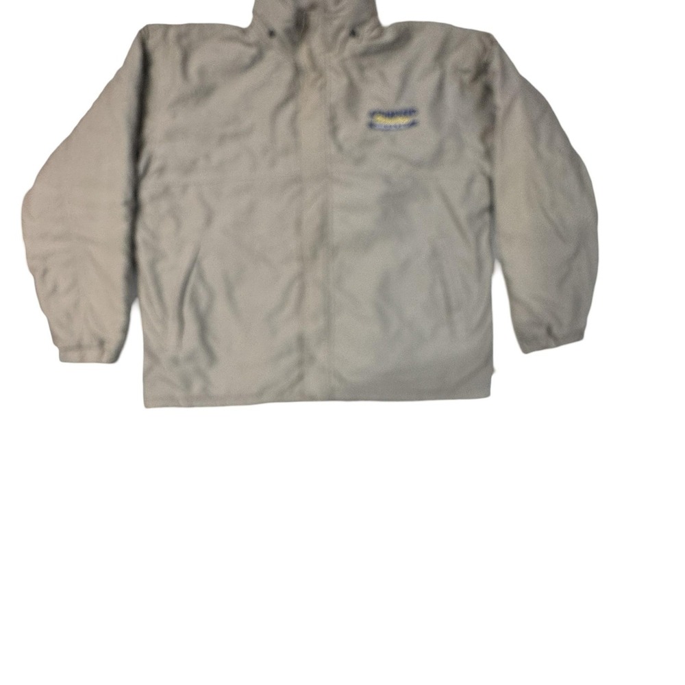 White Sierra Jacket Mens 2XL Khaki Fleece Stowaway Hood‎ Advanced Plumbing *FLAW